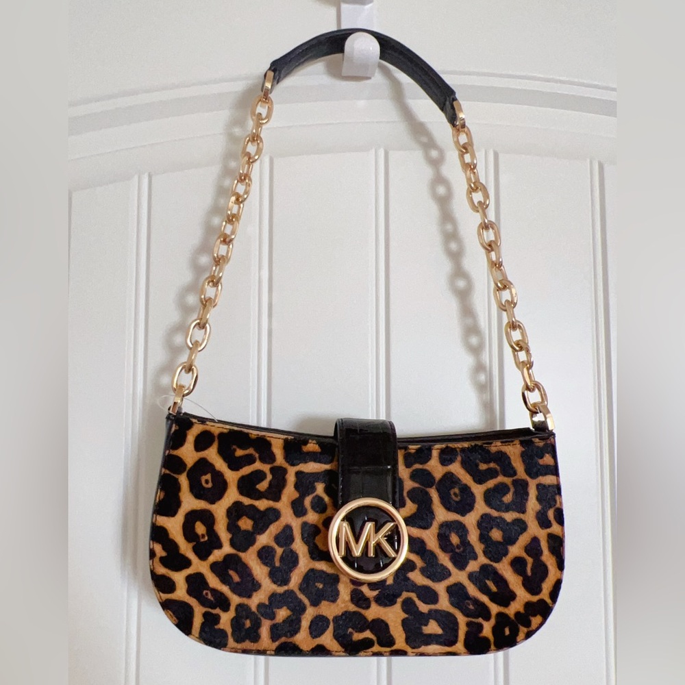 Michael Kors Carmen "Leopard" Haircalf Pouchette Shoulder Bag